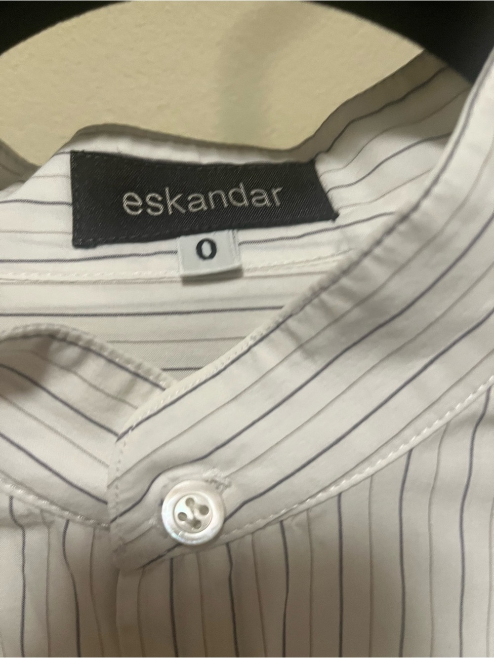 eskandar White Shirt with charcoal and okra stripes